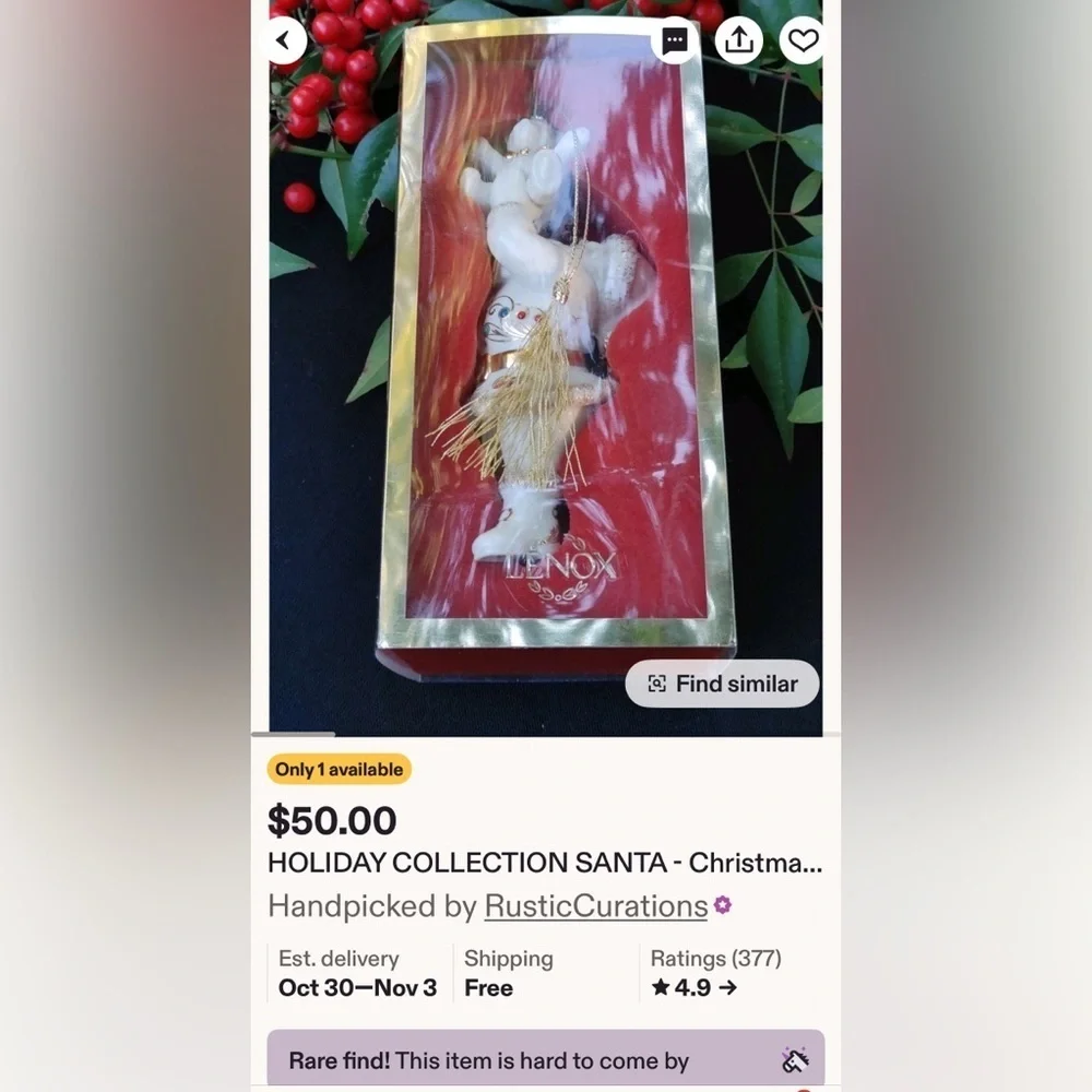 Lenox Vintage Santa & Teddy Festive Ornament in Cream/Gold Christmas Holiday EUC
